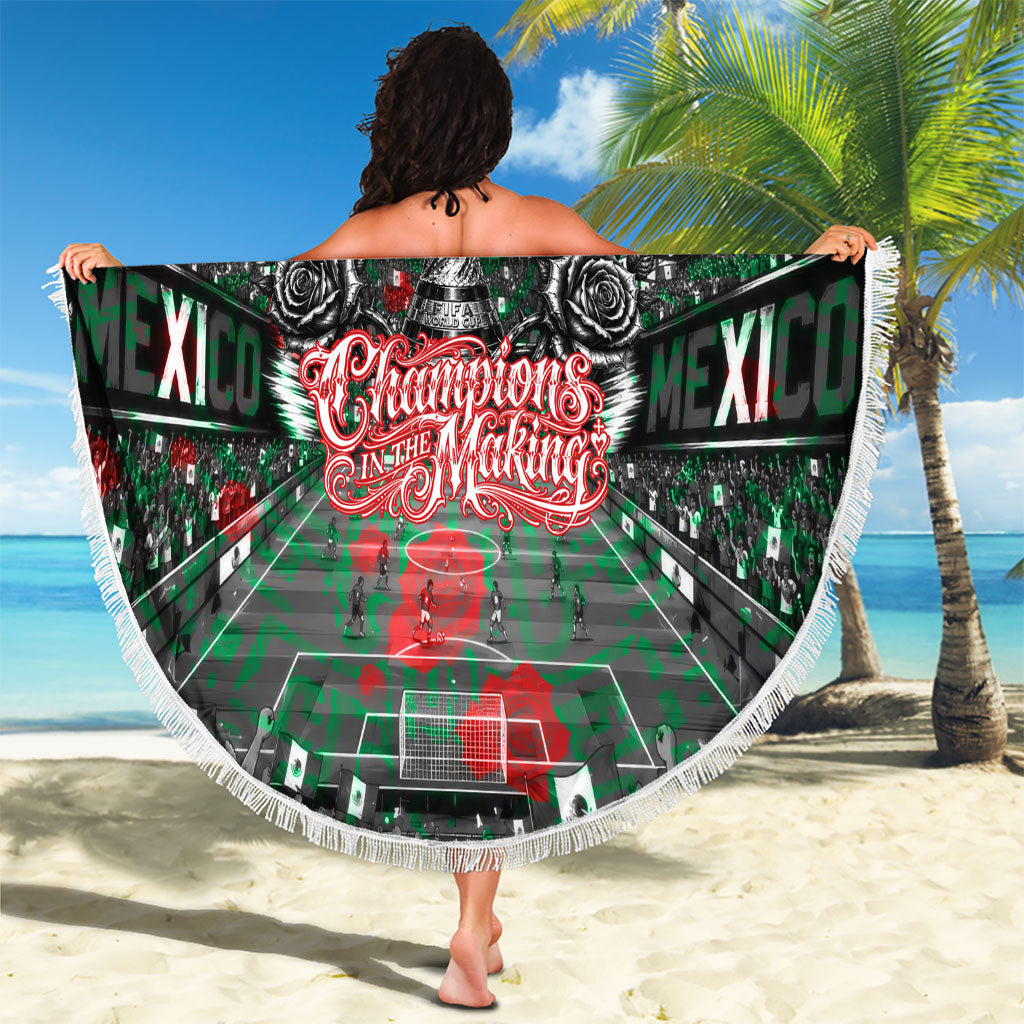Mexico Football Golden Eagle Champions Beach Blanket Aztec Geometric Pattern Red Rose