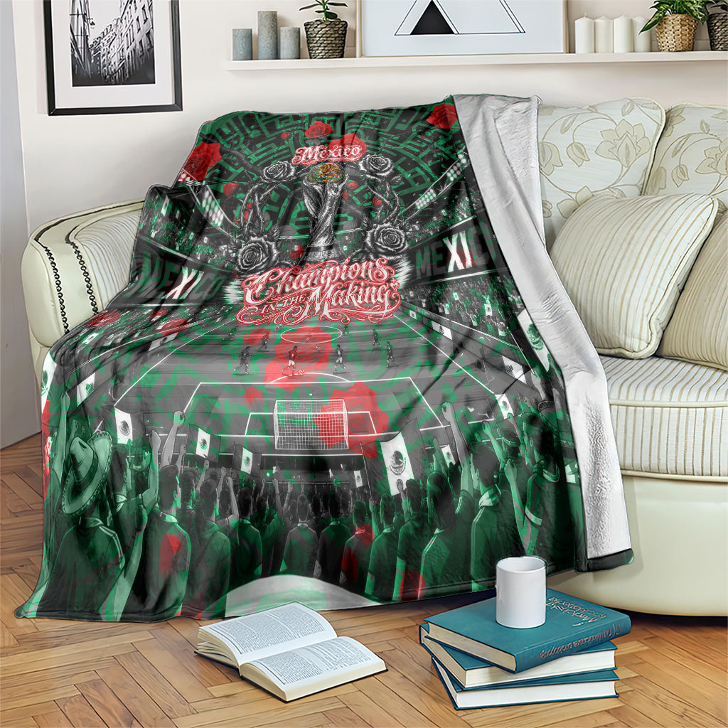 Mexico Football Golden Eagle Champions Blanket Aztec Geometric Pattern Red Rose
