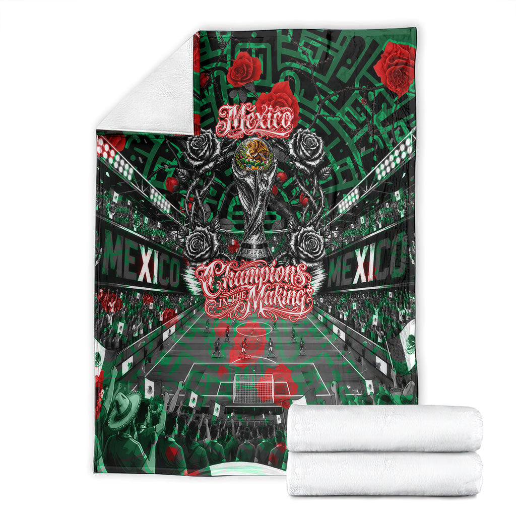 Mexico Football Golden Eagle Champions Blanket Aztec Geometric Pattern Red Rose