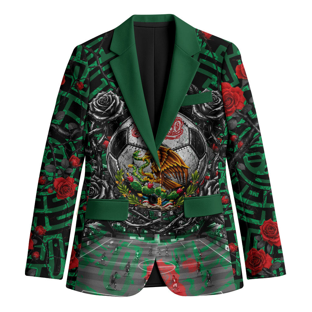Mexico Football Golden Eagle Champions Blazer Aztec Geometric Pattern Red Rose