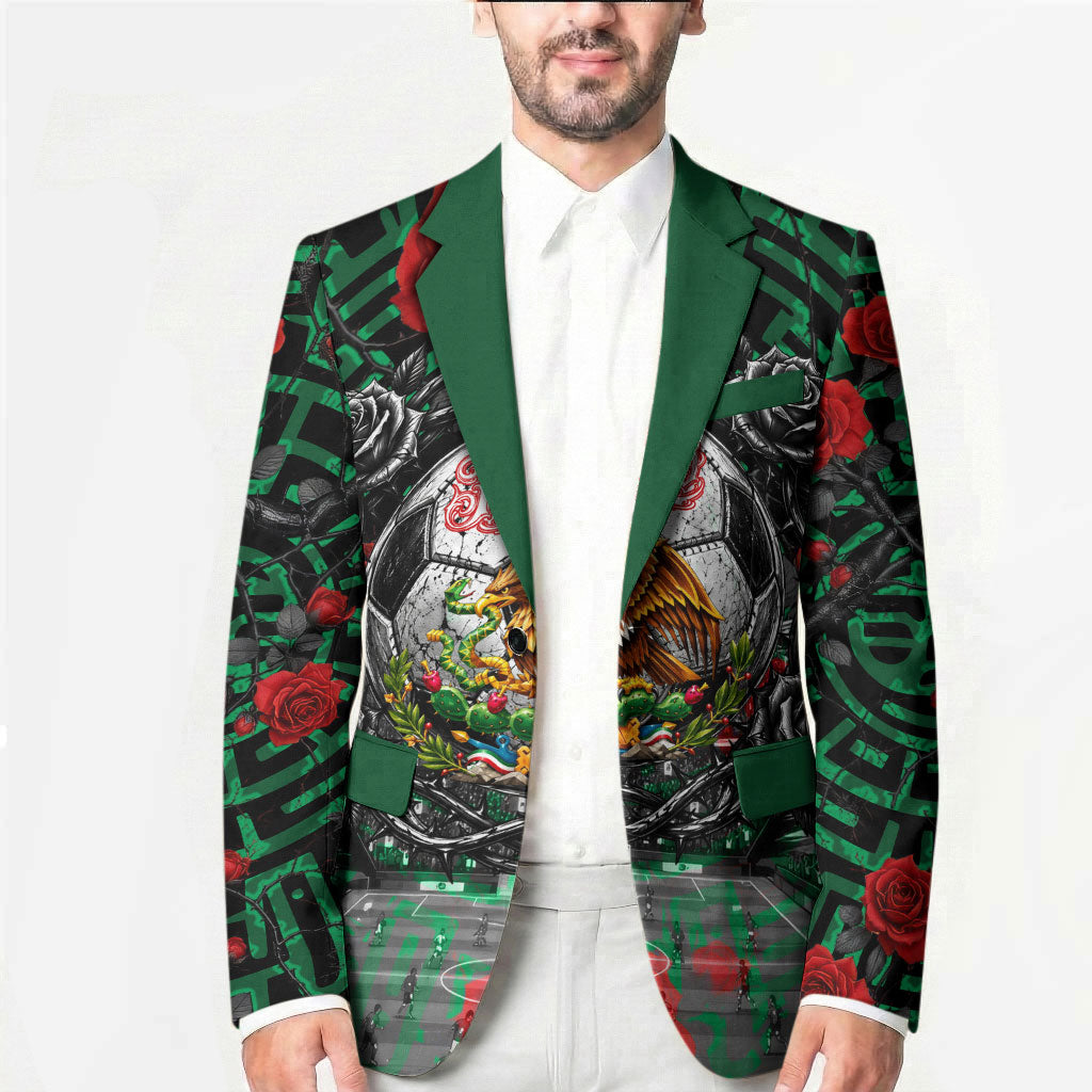 Mexico Football Golden Eagle Champions Blazer Aztec Geometric Pattern Red Rose