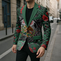 Mexico Football Golden Eagle Champions Blazer Aztec Geometric Pattern Red Rose