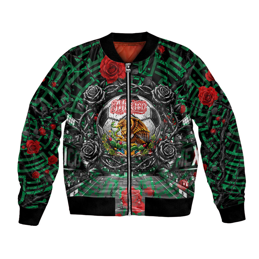 Mexico Football Golden Eagle Champions Bomber Jacket Aztec Geometric Pattern Red Rose