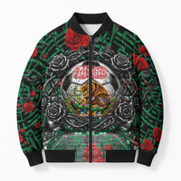 Mexico Football Golden Eagle Champions Bomber Puffer Jacket Aztec Geometric Pattern Red Rose