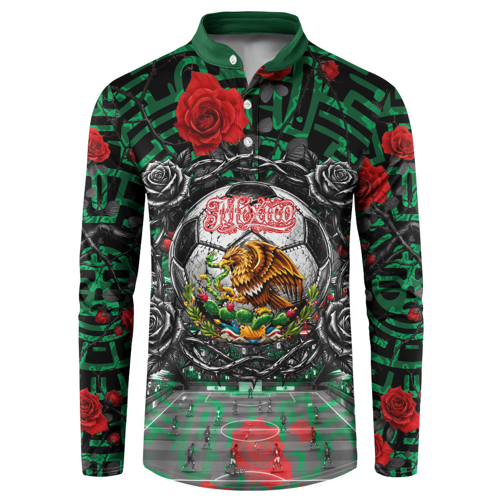 Mexico Football Golden Eagle Champions Button Sweatshirt Aztec Geometric Pattern Red Rose