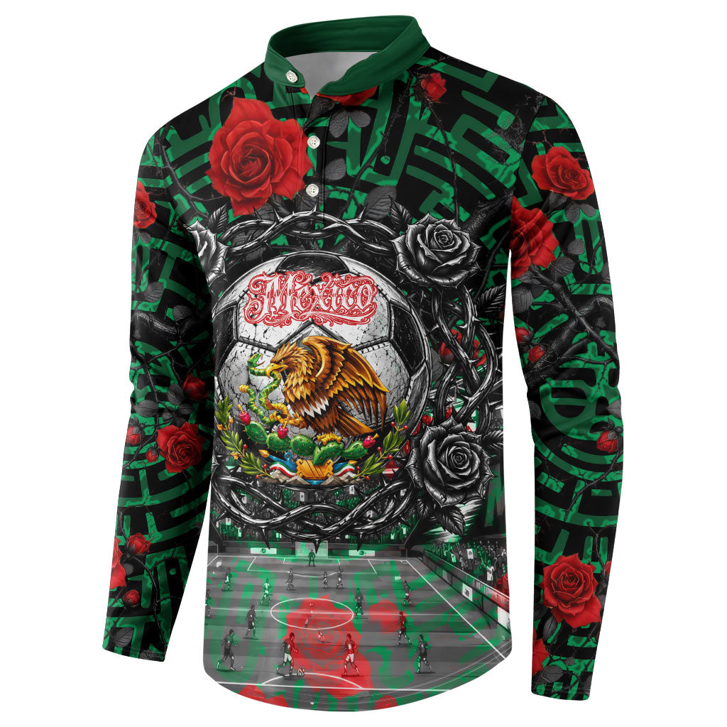 Mexico Football Golden Eagle Champions Button Sweatshirt Aztec Geometric Pattern Red Rose