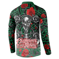 Mexico Football Golden Eagle Champions Button Sweatshirt Aztec Geometric Pattern Red Rose