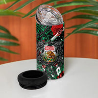 Mexico Football Golden Eagle Champions 4 in 1 Can Cooler Tumbler Aztec Geometric Pattern Red Rose