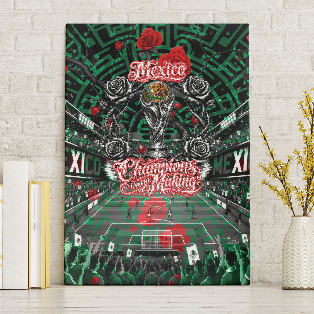 Mexico Football Golden Eagle Champions Canvas Wall Art Aztec Geometric Pattern Red Rose