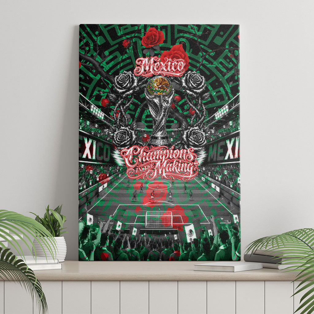 Mexico Football Golden Eagle Champions Canvas Wall Art Aztec Geometric Pattern Red Rose