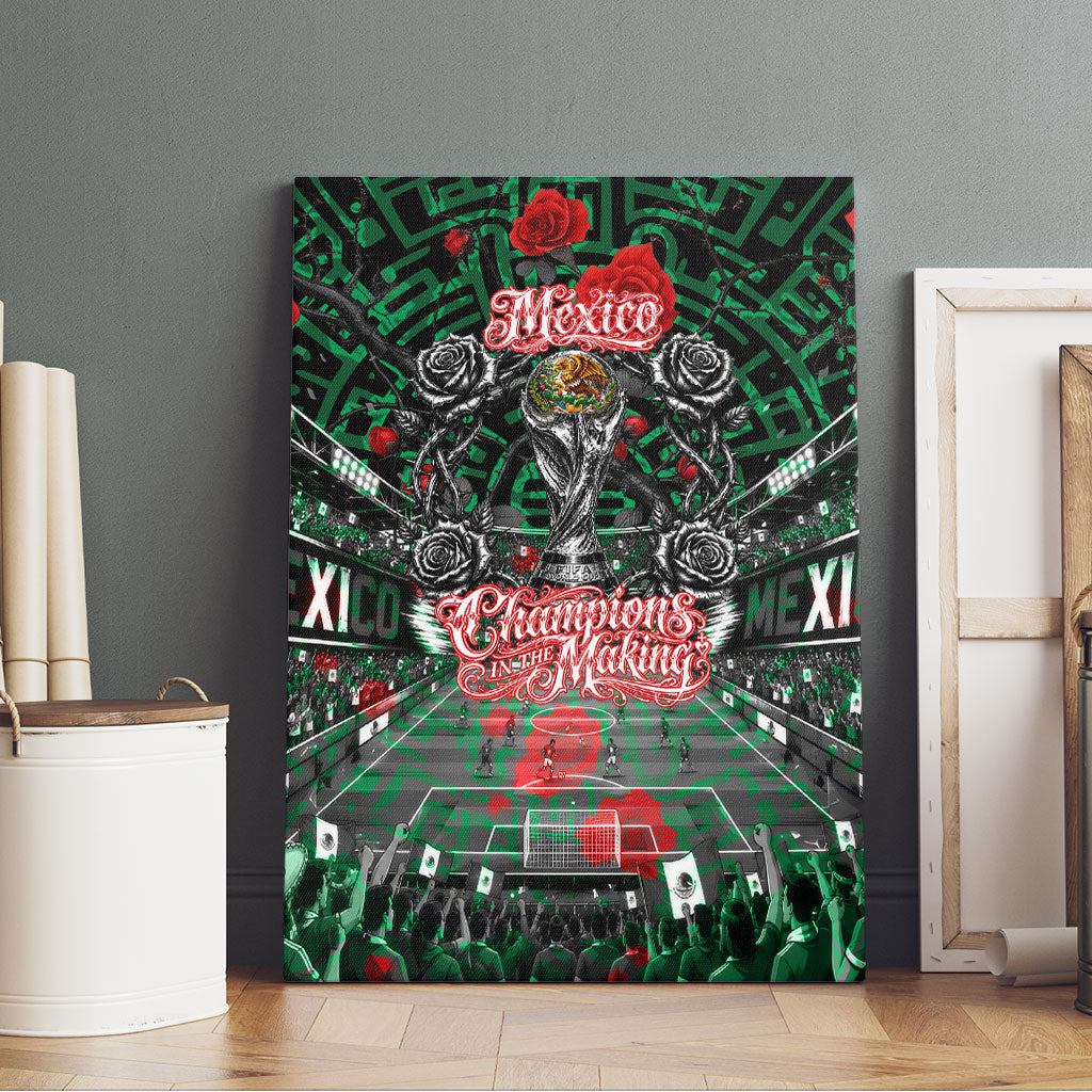 Mexico Football Golden Eagle Champions Canvas Wall Art Aztec Geometric Pattern Red Rose