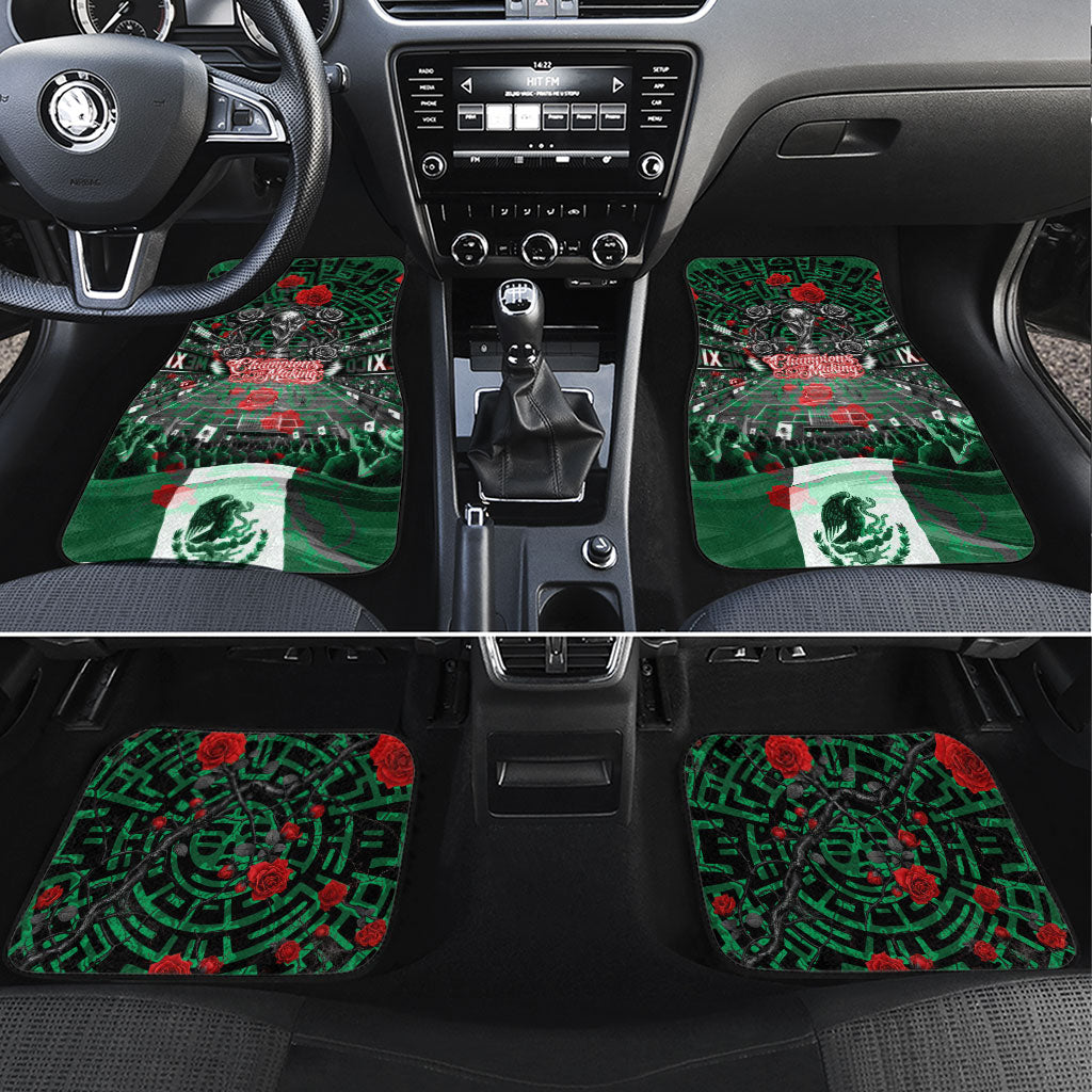 Mexico Football Golden Eagle Champions Car Mats Aztec Geometric Pattern Red Rose
