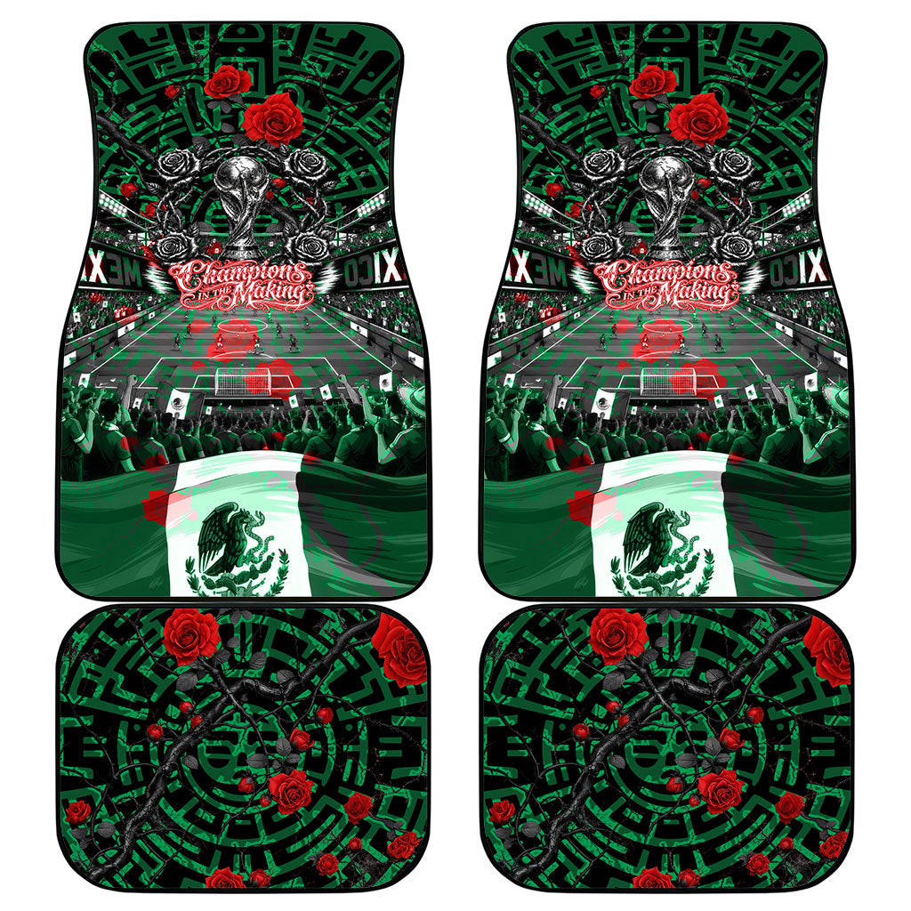 Mexico Football Golden Eagle Champions Car Mats Aztec Geometric Pattern Red Rose