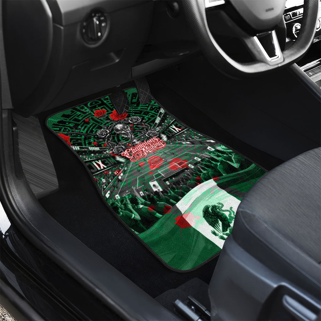 Mexico Football Golden Eagle Champions Car Mats Aztec Geometric Pattern Red Rose