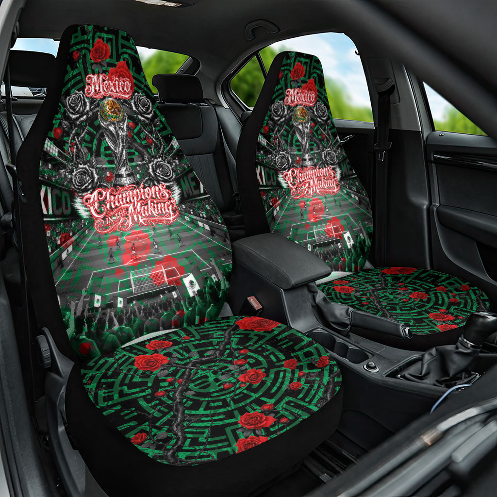 Mexico Football Golden Eagle Champions Car Seat Cover Aztec Geometric Pattern Red Rose