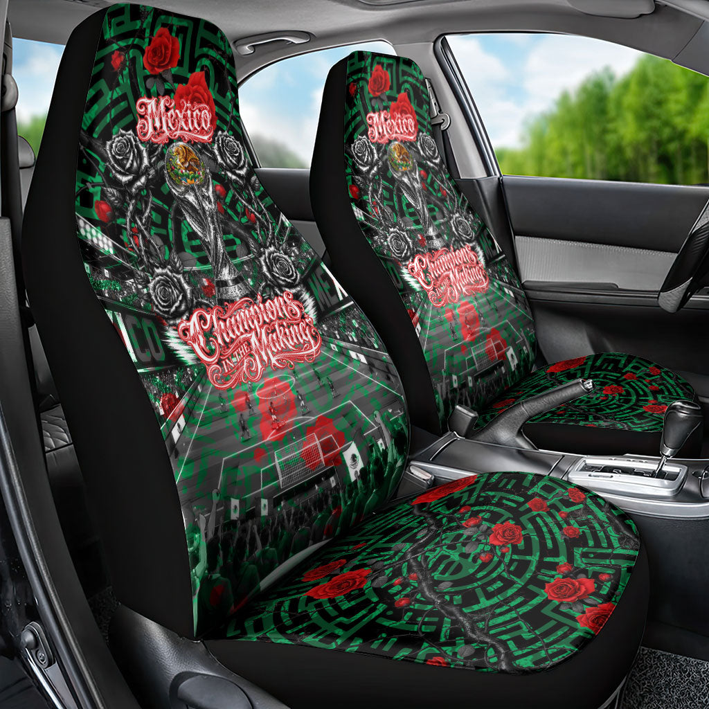 Mexico Football Golden Eagle Champions Car Seat Cover Aztec Geometric Pattern Red Rose