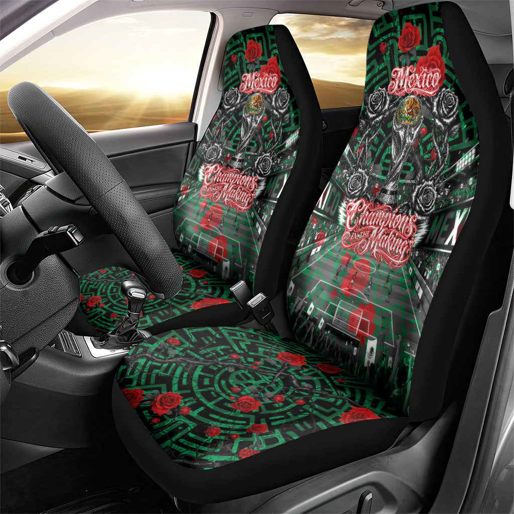 Mexico Football Golden Eagle Champions Car Seat Cover Aztec Geometric Pattern Red Rose