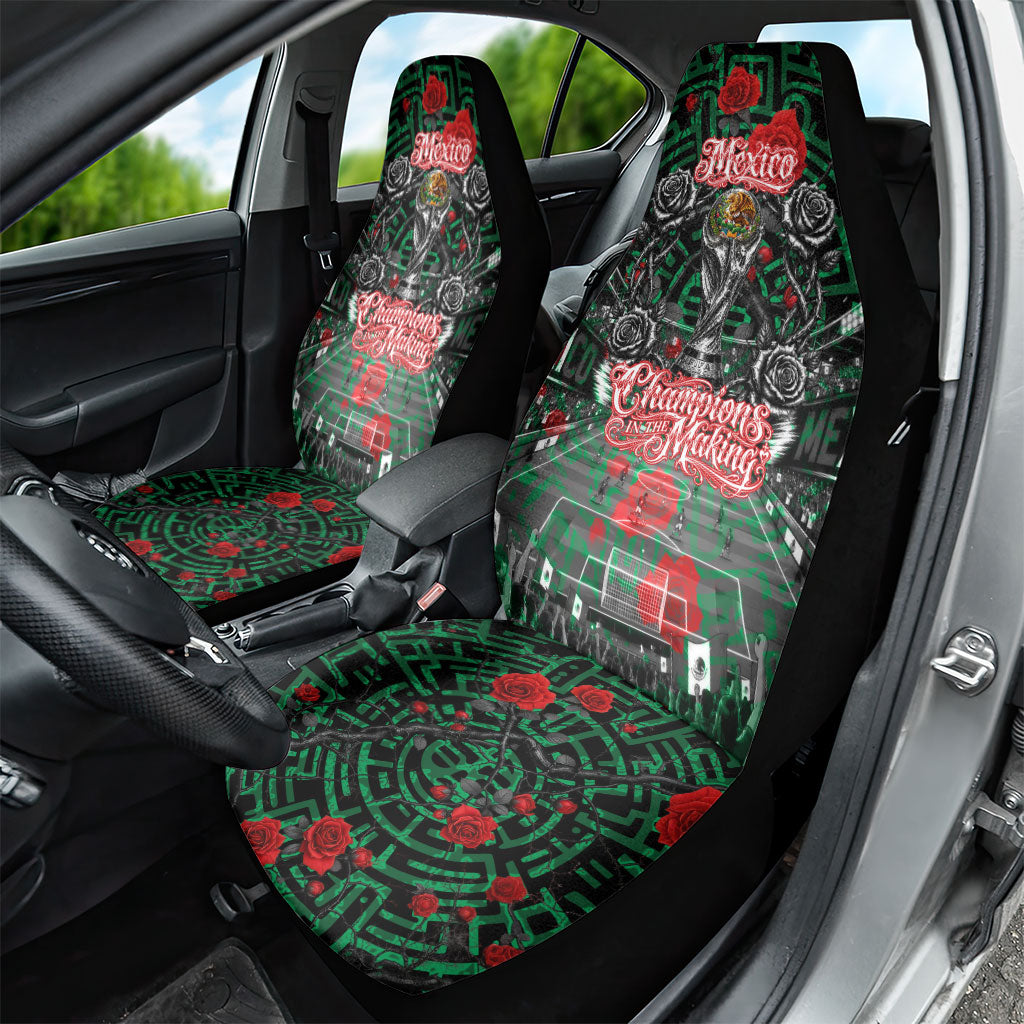 Mexico Football Golden Eagle Champions Car Seat Cover Aztec Geometric Pattern Red Rose
