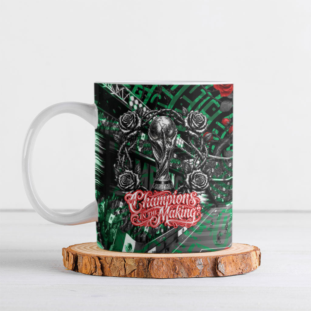 Mexico Football Golden Eagle Champions Ceramic Mug Aztec Geometric Pattern Red Rose