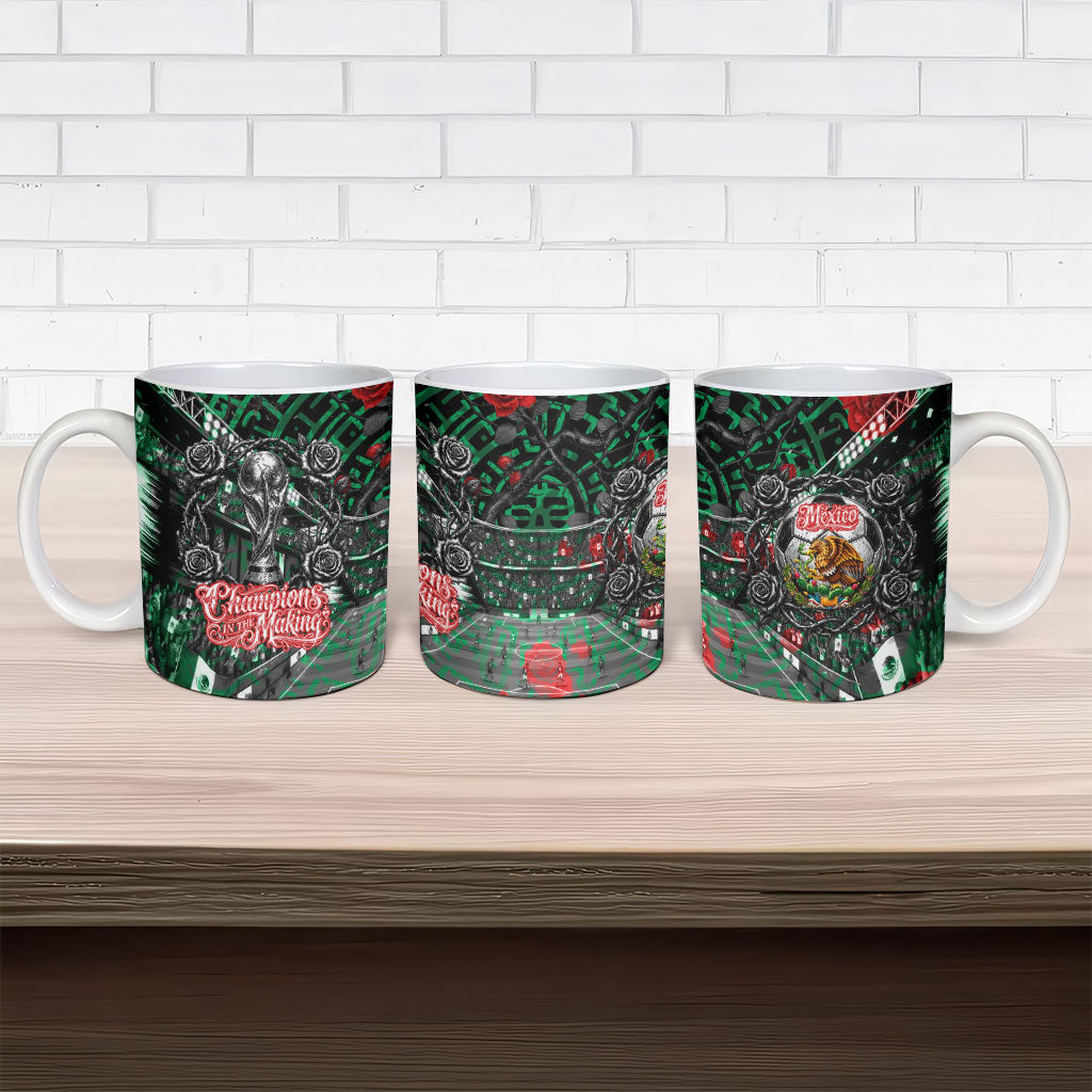 Mexico Football Golden Eagle Champions Ceramic Mug Aztec Geometric Pattern Red Rose
