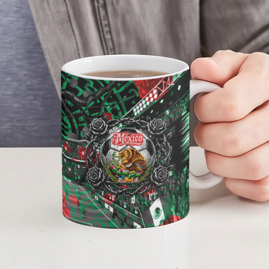 Mexico Football Golden Eagle Champions Ceramic Mug Aztec Geometric Pattern Red Rose