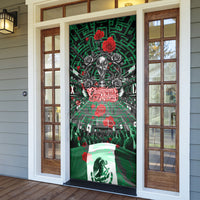 Mexico Football Golden Eagle Champions Door Cover Aztec Geometric Pattern Red Rose