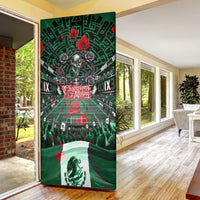 Mexico Football Golden Eagle Champions Door Cover Aztec Geometric Pattern Red Rose