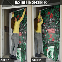 Mexico Football Golden Eagle Champions Door Cover Aztec Geometric Pattern Red Rose