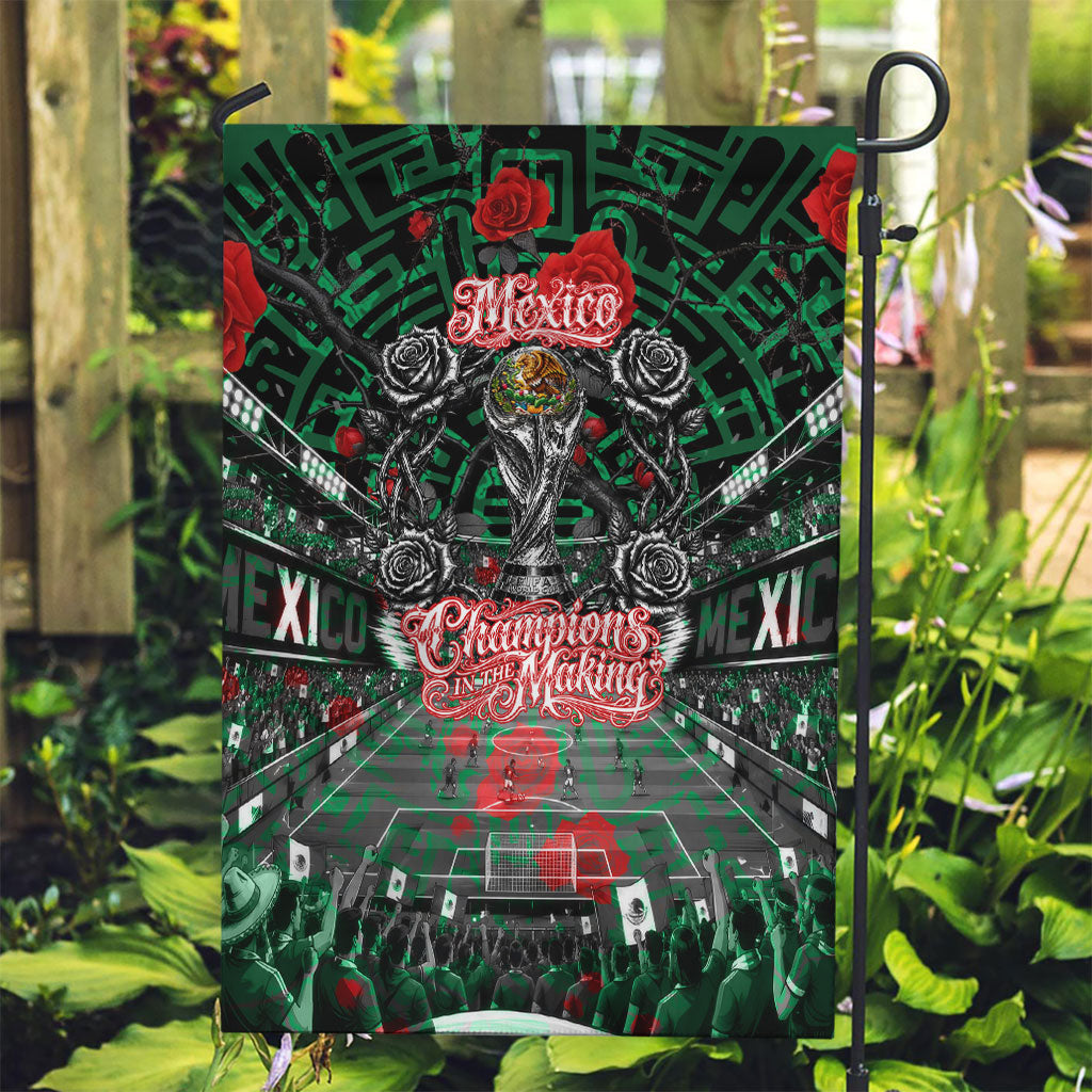 Mexico Football Golden Eagle Champions Garden Flag Aztec Geometric Pattern Red Rose