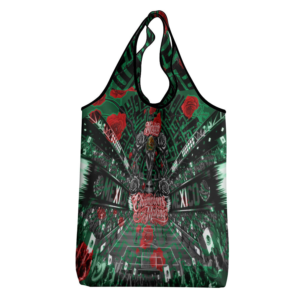 Mexico Football Golden Eagle Champions Grocery Bag Aztec Geometric Pattern Red Rose