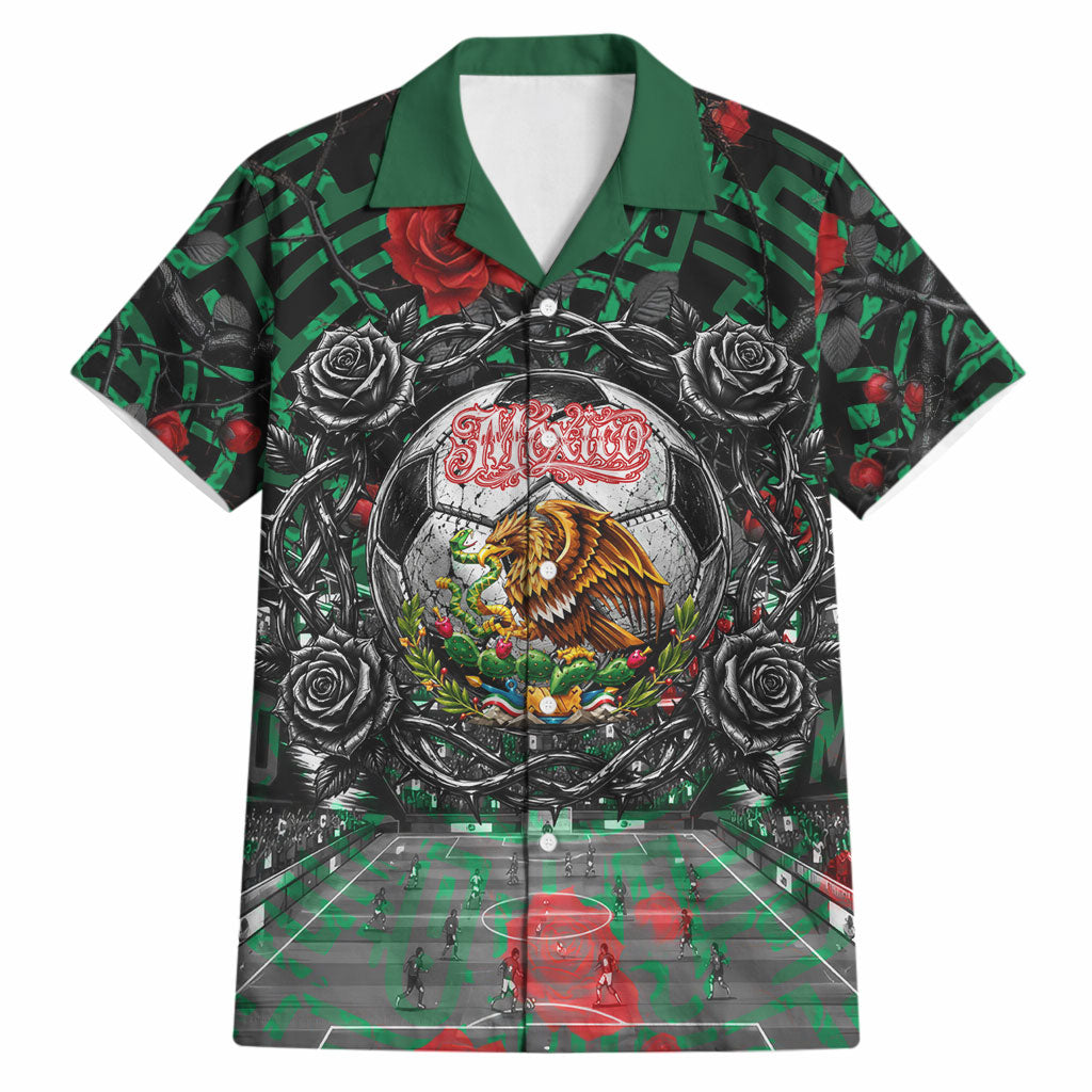 Mexico Football Golden Eagle Champions Hawaiian Shirt Aztec Geometric Pattern Red Rose