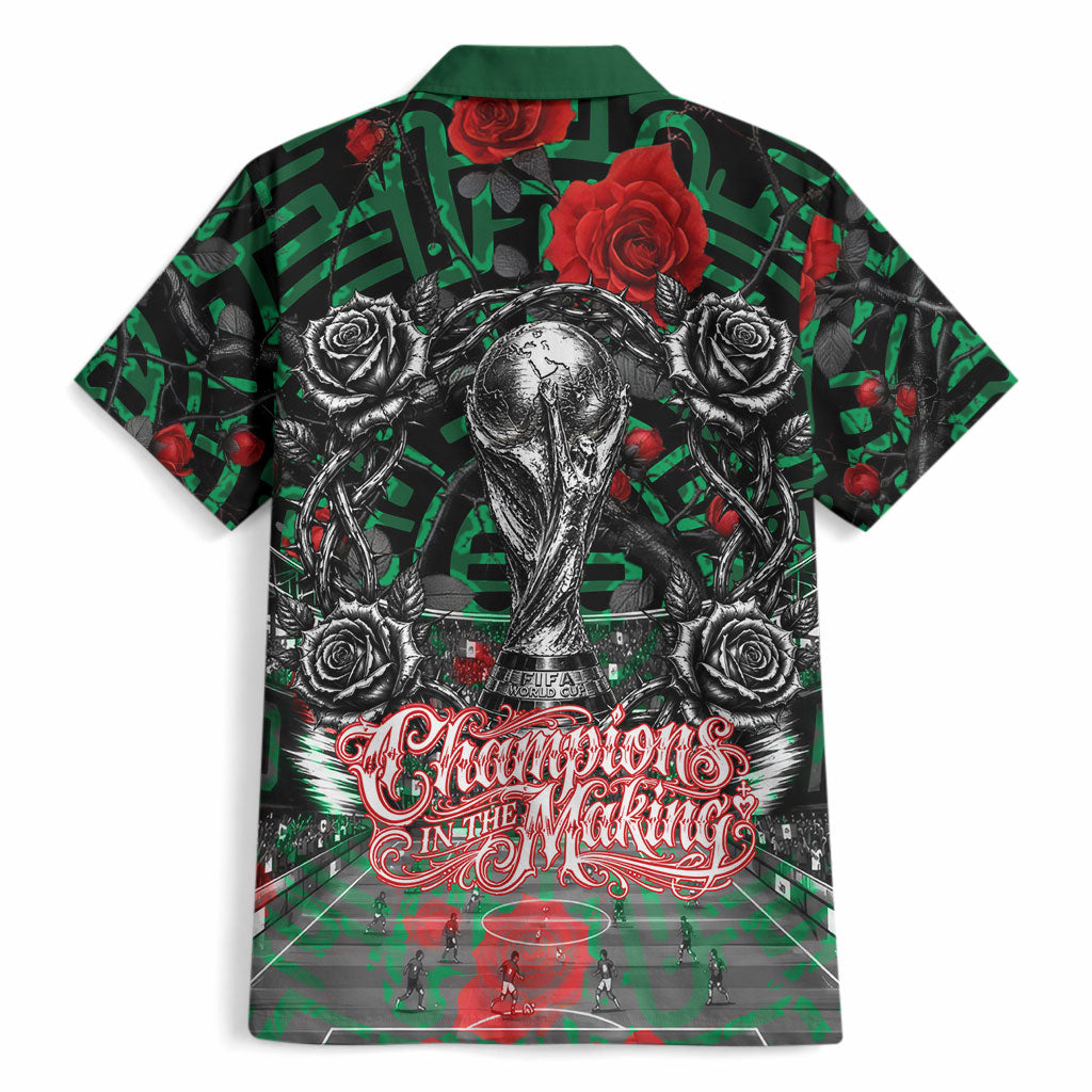 Mexico Football Golden Eagle Champions Hawaiian Shirt Aztec Geometric Pattern Red Rose