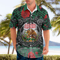 Mexico Football Golden Eagle Champions Hawaiian Shirt Aztec Geometric Pattern Red Rose