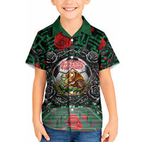 Mexico Football Golden Eagle Champions Hawaiian Shirt Aztec Geometric Pattern Red Rose