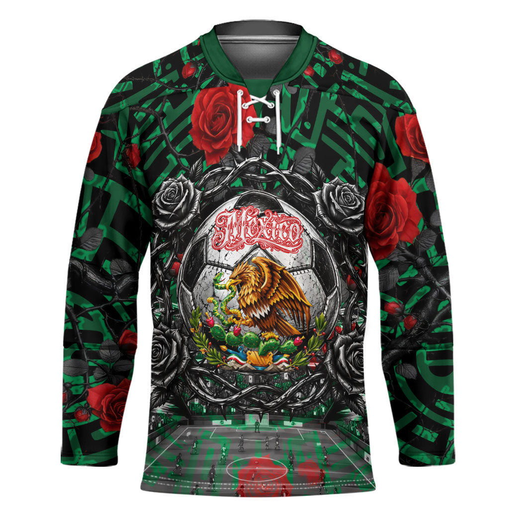Mexico Football Golden Eagle Champions Hockey Jersey Aztec Geometric Pattern Red Rose