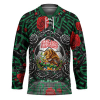 Mexico Football Golden Eagle Champions Hockey Jersey Aztec Geometric Pattern Red Rose