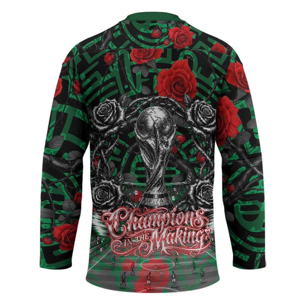 Mexico Football Golden Eagle Champions Hockey Jersey Aztec Geometric Pattern Red Rose