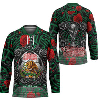 Mexico Football Golden Eagle Champions Hockey Jersey Aztec Geometric Pattern Red Rose