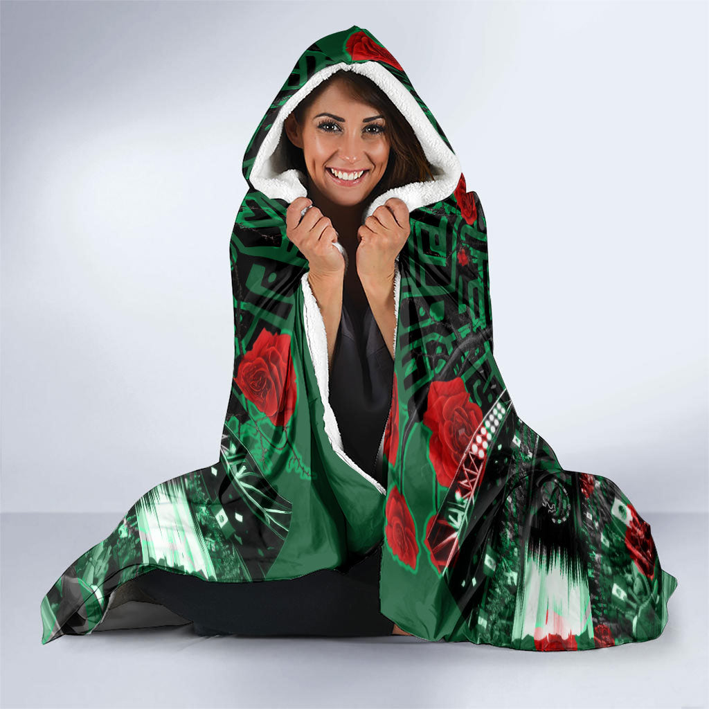 Mexico Football Golden Eagle Champions Hooded Blanket Aztec Geometric Pattern Red Rose