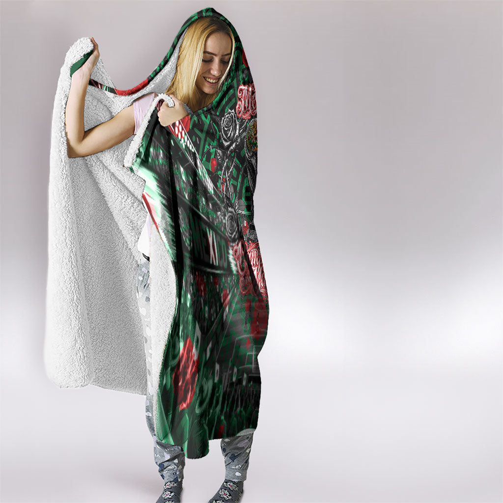 Mexico Football Golden Eagle Champions Hooded Blanket Aztec Geometric Pattern Red Rose