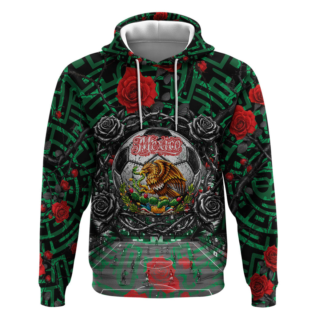 Mexico Football Golden Eagle Champions Hoodie Aztec Geometric Pattern Red Rose