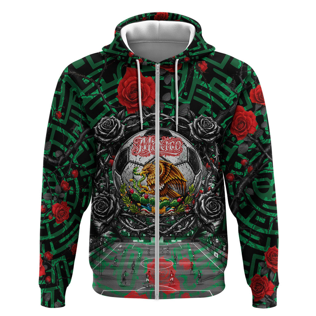 Mexico Football Golden Eagle Champions Hoodie Aztec Geometric Pattern Red Rose