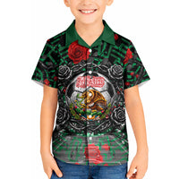 Mexico Football Golden Eagle Champions Kid Hawaiian Shirt Aztec Geometric Pattern Red Rose