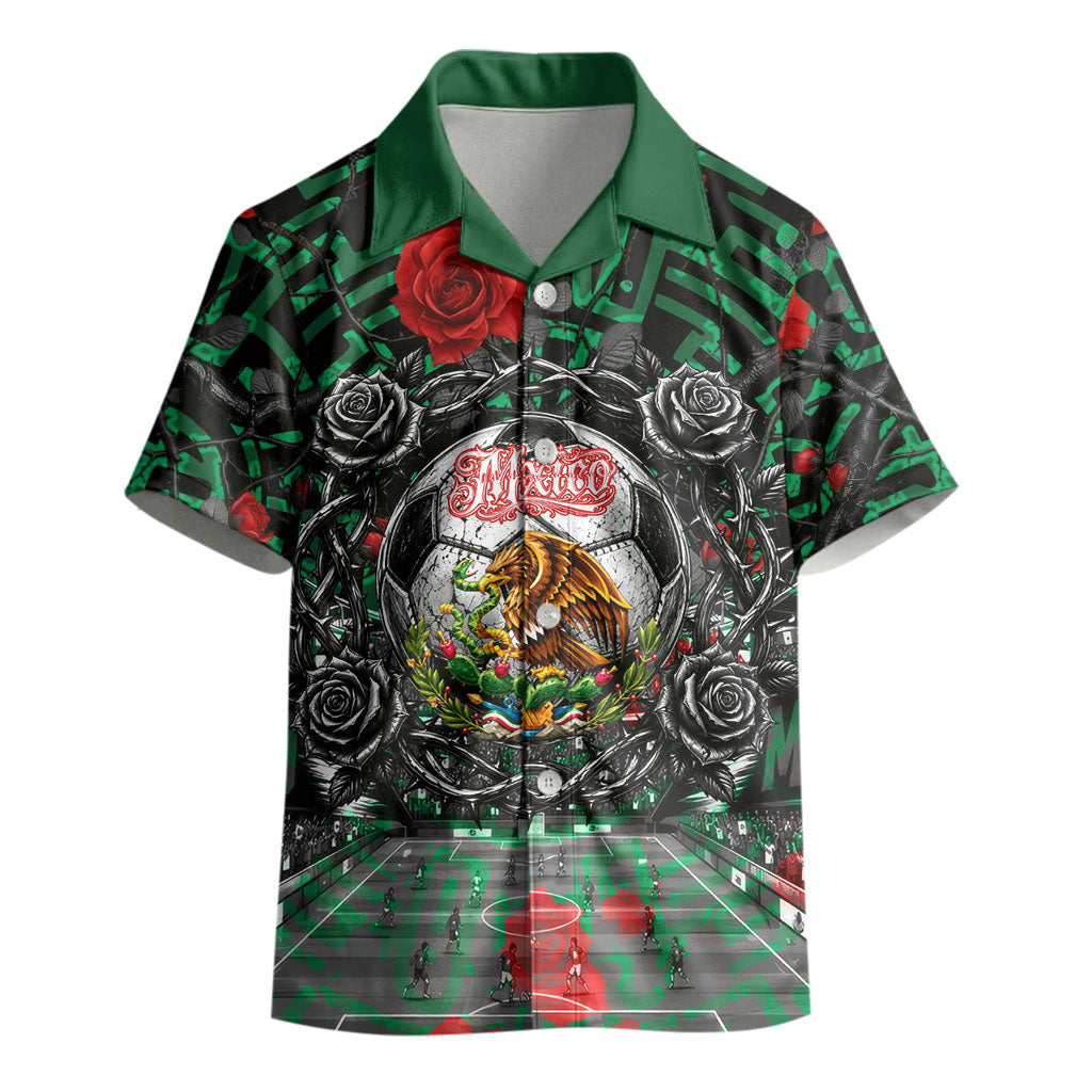 Mexico Football Golden Eagle Champions Kid Hawaiian Shirt Aztec Geometric Pattern Red Rose