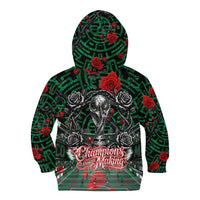 Mexico Football Golden Eagle Champions Kid Hoodie Aztec Geometric Pattern Red Rose