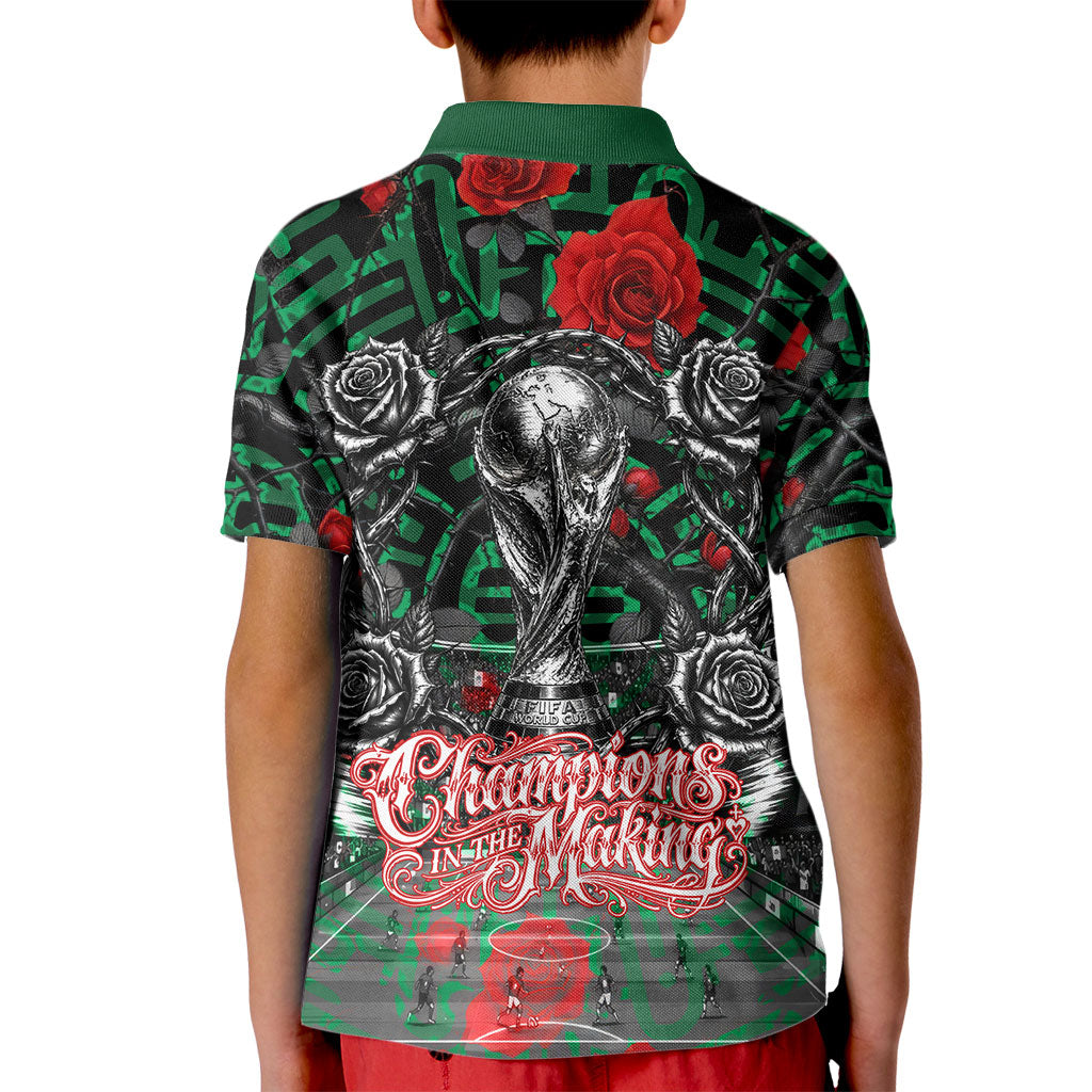 Mexico Football Golden Eagle Champions Kid Polo Shirt Aztec Geometric Pattern Red Rose
