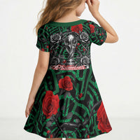 Mexico Football Golden Eagle Champions Kid Short Sleeve Dress Aztec Geometric Pattern Red Rose
