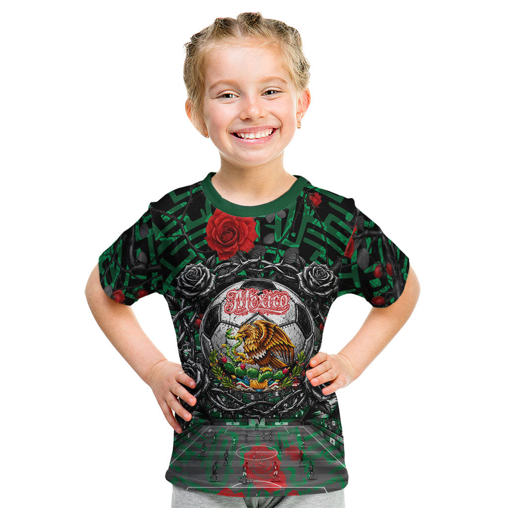 Mexico Football Golden Eagle Champions Kid T Shirt Aztec Geometric Pattern Red Rose