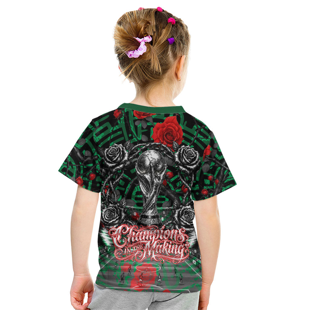 Mexico Football Golden Eagle Champions Kid T Shirt Aztec Geometric Pattern Red Rose