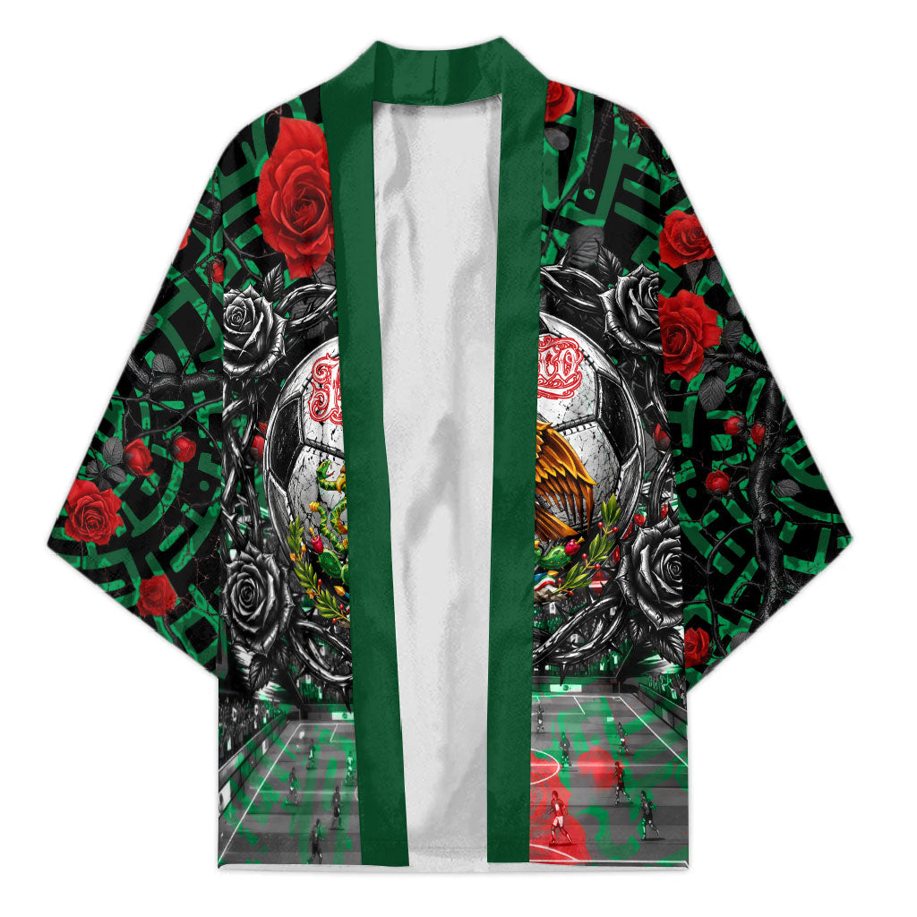 Mexico Football Golden Eagle Champions Kimono Aztec Geometric Pattern Red Rose